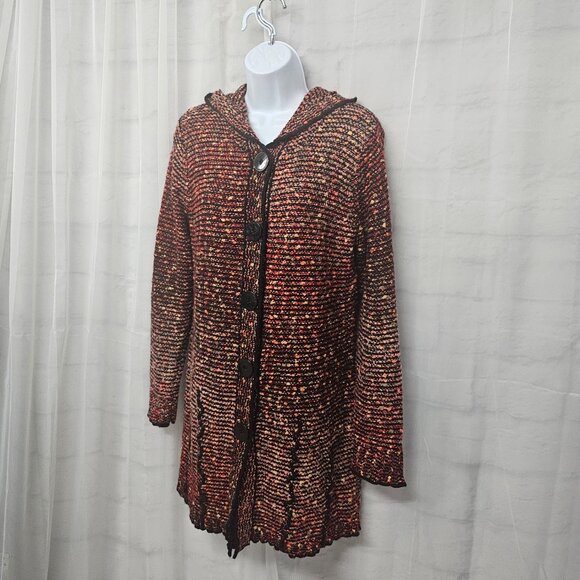 Vertigo Paris Red Marled Hooded Cardigan Retro Hippie Boho Knit XL - Picture 5 of 10